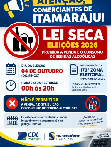 Juiz eleitoral proíbe venda de bebidas alcoólicas em Itamaraju no dia da eleição