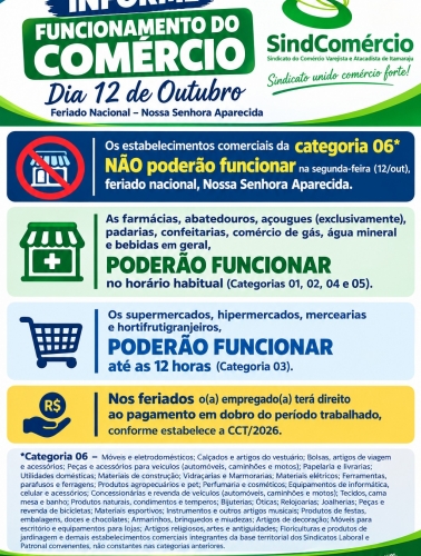 Quem abre e quem fecha no dia 12 de outubro