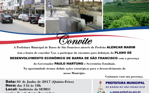 Barra de São Francisco Realizará Plano de Desenvolvimento Econômico