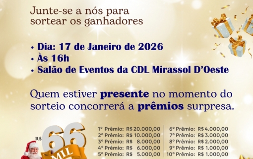 CDL Mirassol D’Oeste convida para o sorteio do Natal Premiado 2025