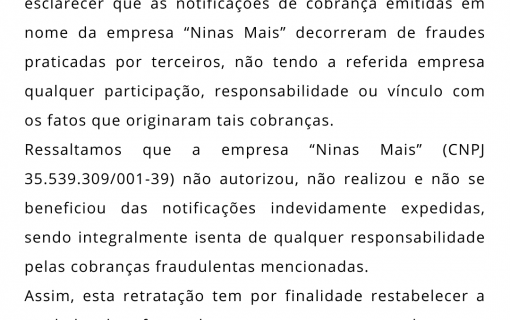 NOTA DE RETRATAÇÃO