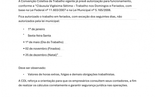 Orientações sobre a Abertura do Comércio aos Domingos e Feriados