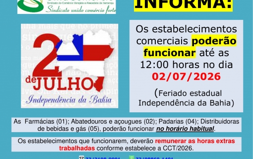 Comércio pode funcionar até as 12 horas no dia 02 de julho