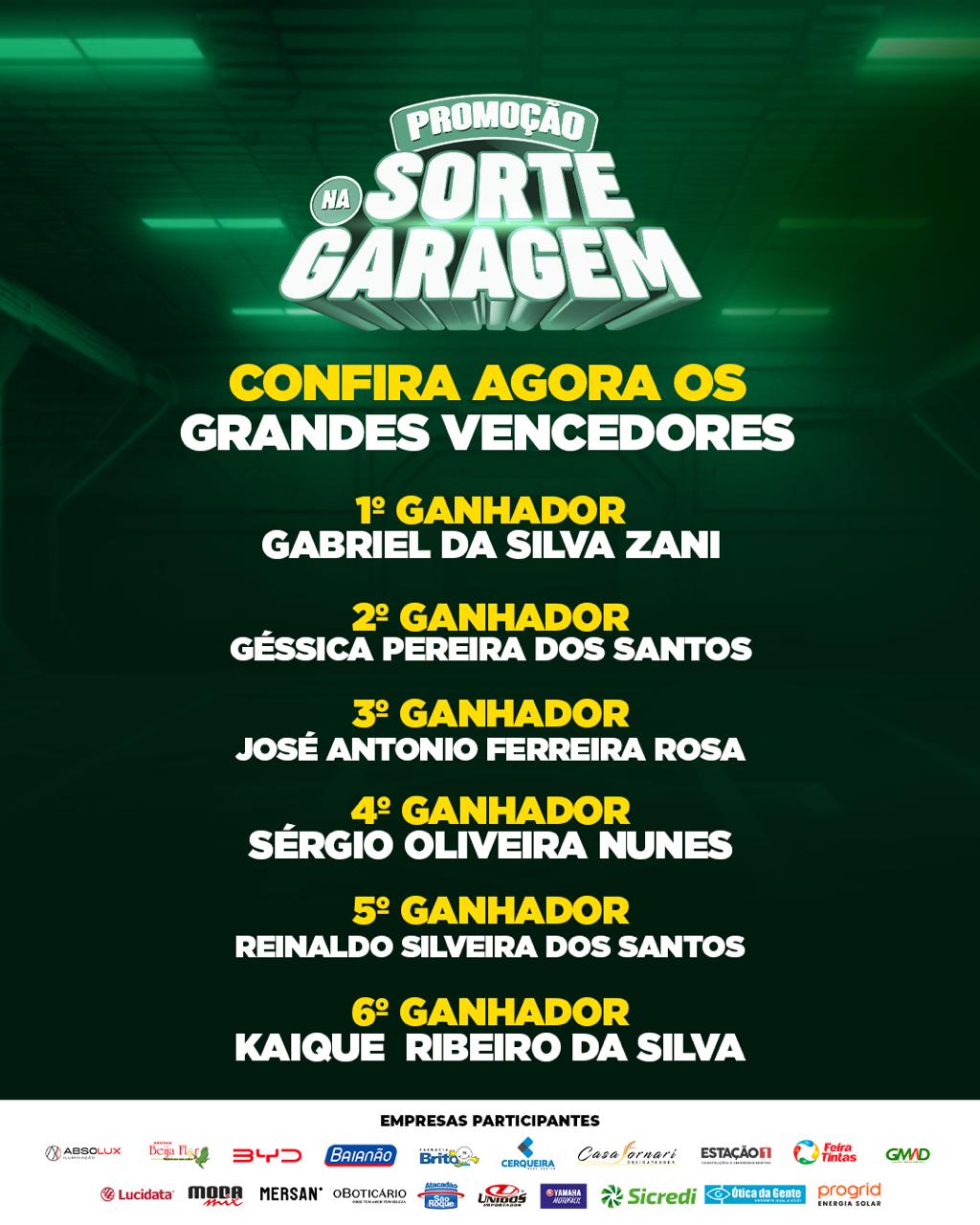 Sorte na Garagem sorteia seis ganhadores