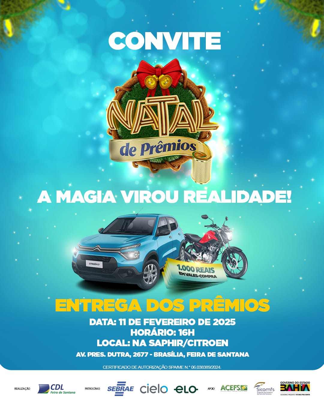 CDL entrega veículos e vales da campanha Natal de Prêmios nesta terça-feira (11)