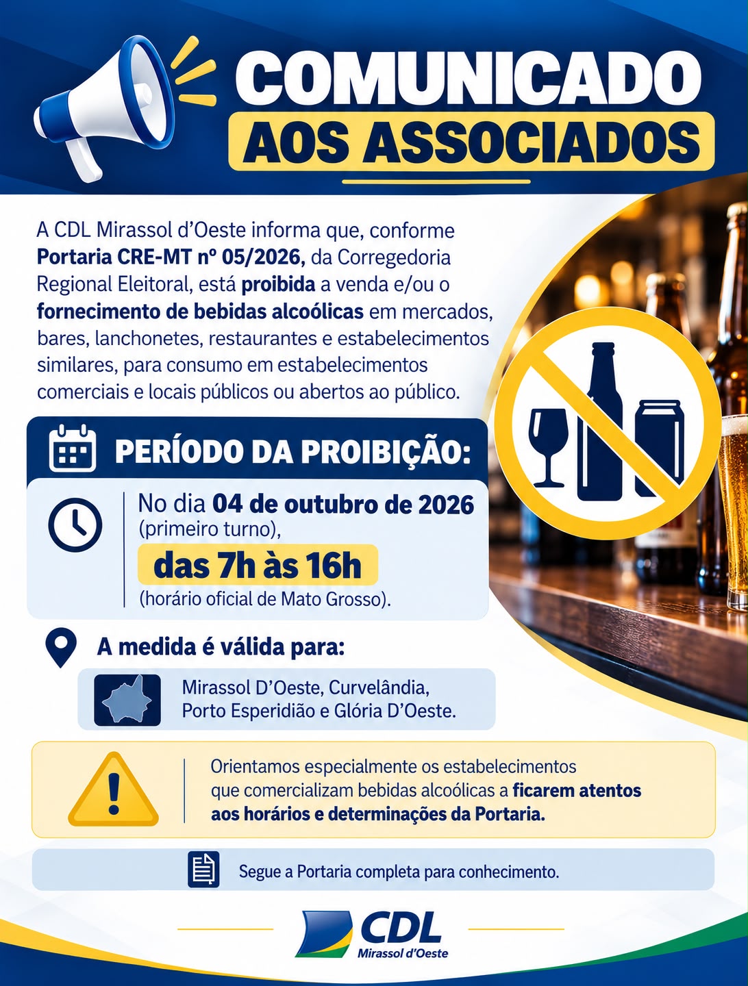 Lei Seca Eleitoral: nova Portaria altera horário de restrição em Mato Grosso