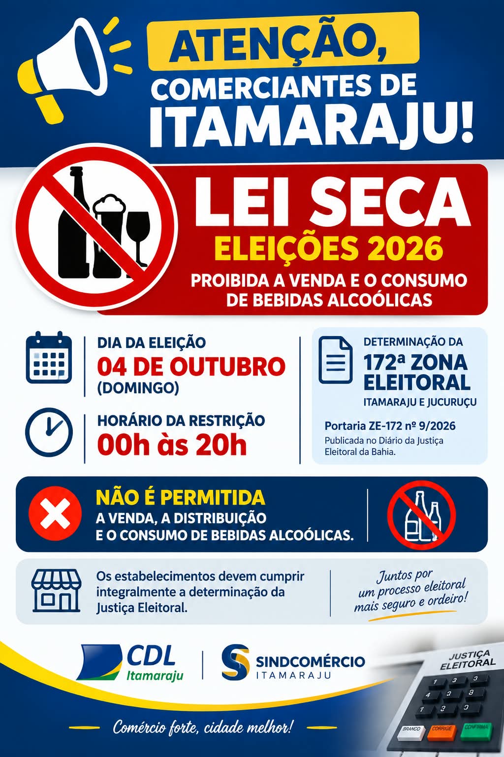 Juiz eleitoral proíbe venda de bebidas alcoólicas em Itamaraju no dia da eleição